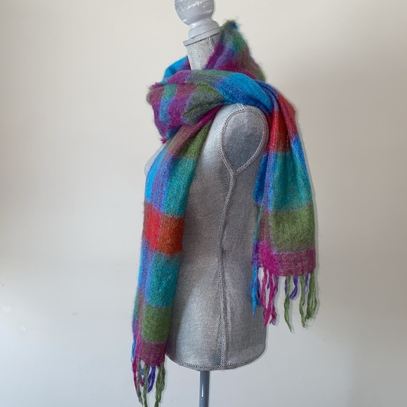 John Hanly Ireland Luxury Irish Colorful Plaid Mohair & Wool Scarf Wrap - Picture 5 of 8